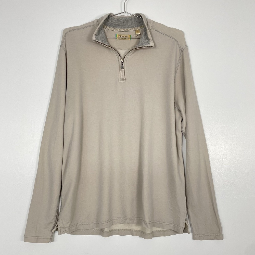 True Grit Pullover Mens Large Beige 1/4 Zip Lightweight Long Sleeve Shirt Lyocel
